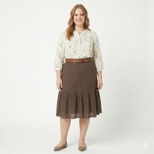 Carole Little Brown Eyelet Midi Skirt. Size 10